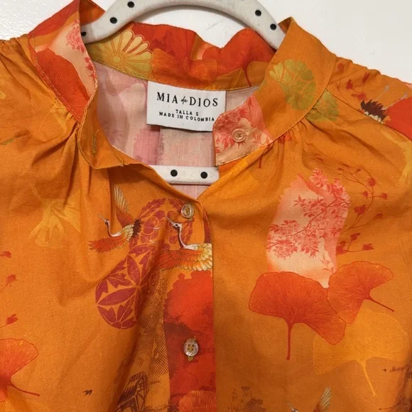 Mia de Dios Anthropologie Orange Asymmetrical Blouse with Mandarin Collar, S - Picture 5 of 10